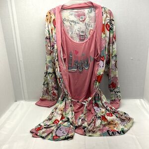 Love To Sleep Nightgown and Robe 2 Piece Womens  Pink/Multi Color Size 2X New